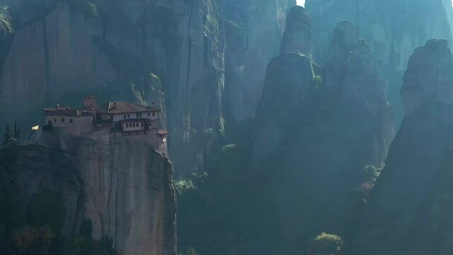 Meteora is a rock formation in Greece hosting one of the largest built complexes of Eastern Orthodox monasteries.
The Monastery of Rousanou is believed to have been constructed in the 14th century.