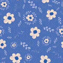 Little flowers and leafs seamless repeat pattern print background
