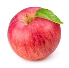 Fresh Giant Apple with leaf on white background, Japanese Sekai ichi apple isolated on white background, With clipping path.