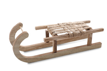 Beautiful decorative wooden sleigh on white background