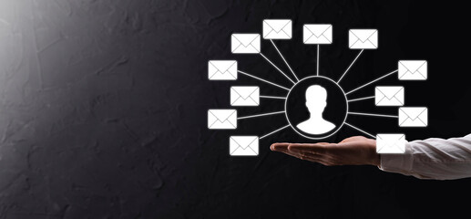 Male hand holding letter icon,email icons .Contact us by newsletter email and protect your personal...