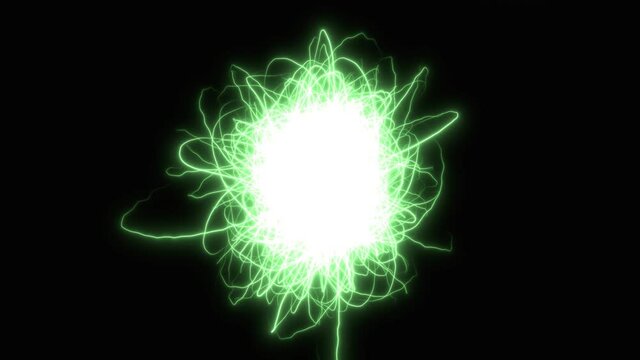 Green futuristic sci fi plasma sphere form 3d animation of shining energy