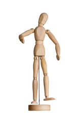 wooden doll mannequin human body on stand isolated on white