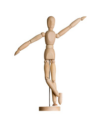 wooden man mannequin for drawing human body on stand isolated on white background