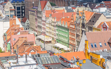 Wroclaw, Poland -  largest city of Silesia, Wroclaw displays a colorful Old Town. Here in particular a sight of it from the top of St Elizabeth Church