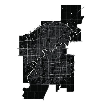 Edmonton, Canada, Black and White high resolution vector map