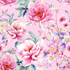 Flowers watercolor illustration.Manual composition.Seamless pattern.Design for cover, fabric, textile, wrapping paper .
