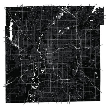 Indianapolis, Indiana, United States, Black and White high resolution vector map
