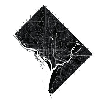 Washington, D.C., United States, Black and White high resolution vector map