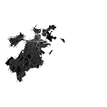 Boston, Massachusetts, United States, Black and White high resolution vector map