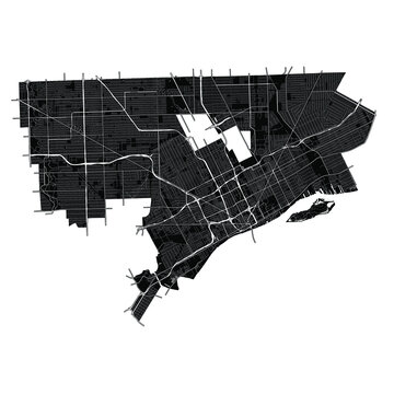 Detroit, Michigan, United States, Black and White high resolution vector map
