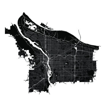 Portland, Oregon, United States, Black and White high resolution vector map