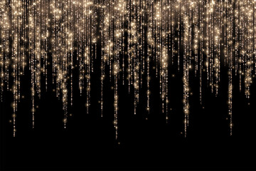 Bronze gold holiday decoration long glitter garland on black background. Vector