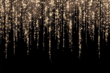 Bronze gold holiday decoration long glitter garland on black background. Vector © Glitter_Klo