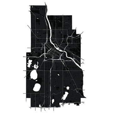 Minneapolis, Minnesota, United States, Black and White high resolution vector map
