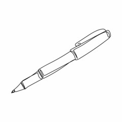 Continuous one simple single line drawing of pen icon in silhouette on a white background. Linear stylized.