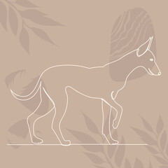 dog one line drawing, on an abstract background, vector