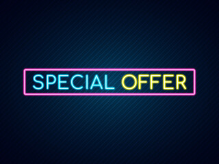 Special Offer Sale Promotion Banner in Neon Sign Vector Illustration with Dark Background