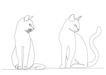cats sitting drawing by one continuous line, vector
