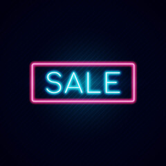 Fototapeta na wymiar Sale Promotion Banner in Neon Sign Vector Illustration with Dark Background