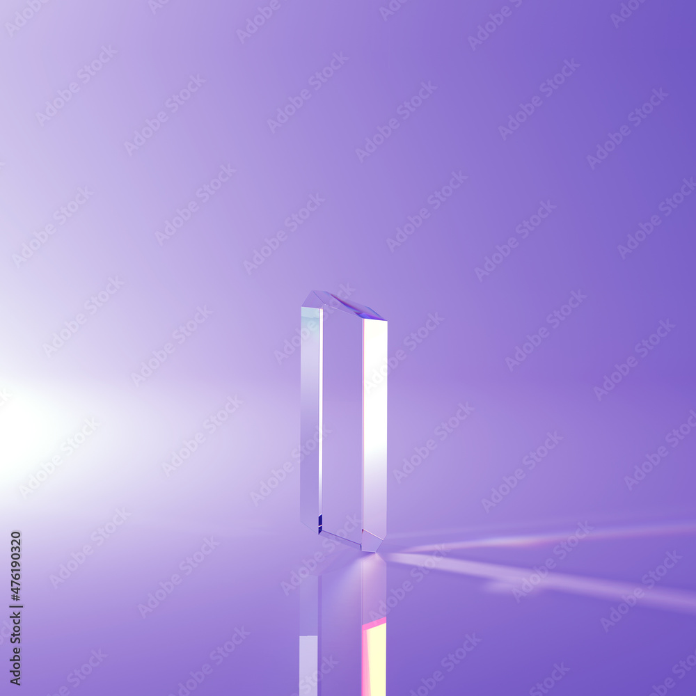 Poster glass and caustics object, 3d render abstract background.