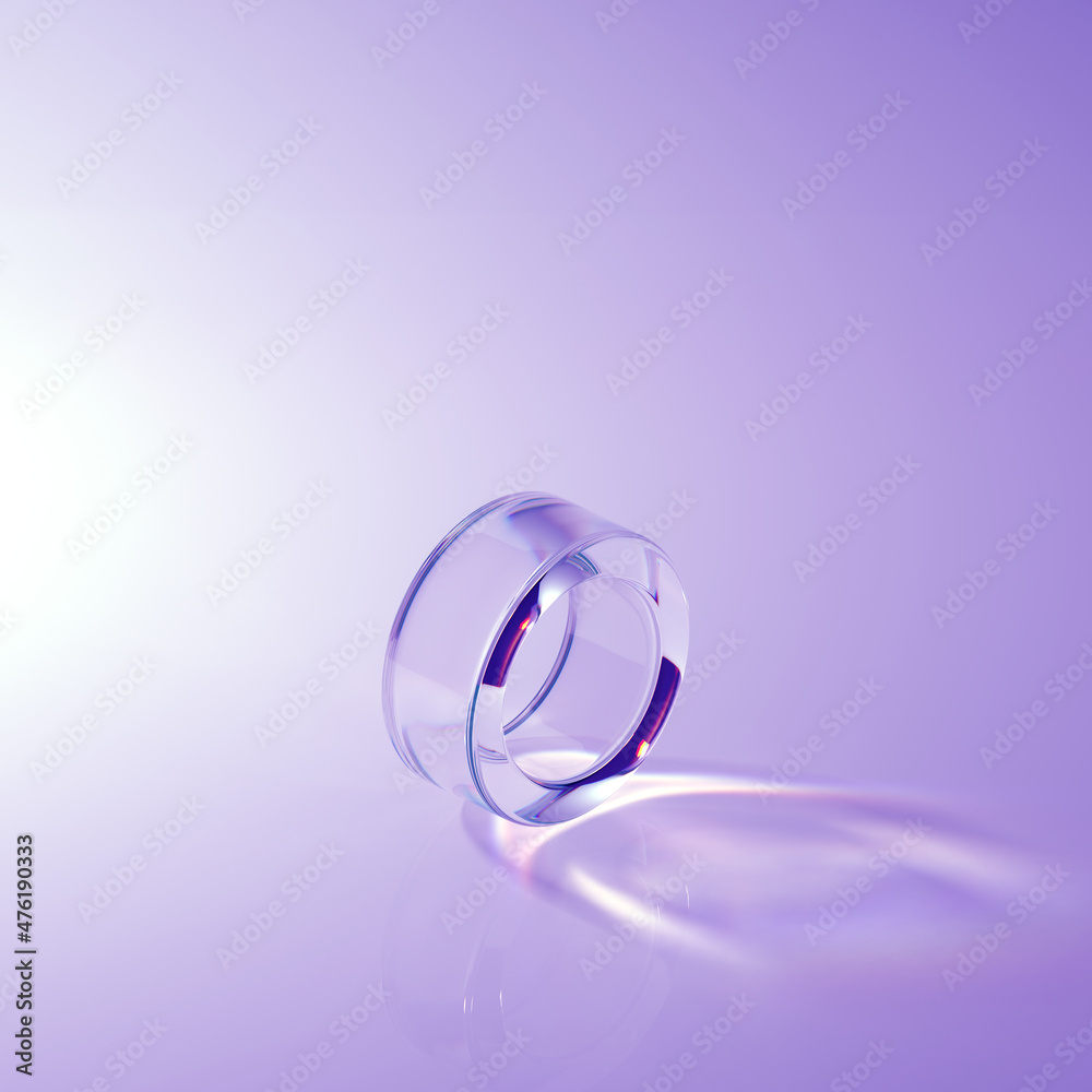 Poster glass and caustics object, 3d render abstract background.