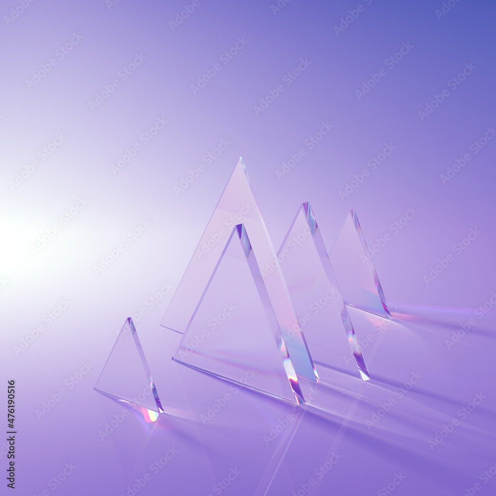 Poster glass and caustics object, 3d render abstract background.