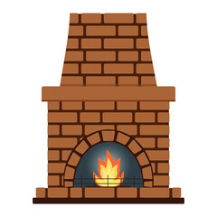 Fototapeta premium Brick fireplace isolated on white background. Interior element. Vector illustration