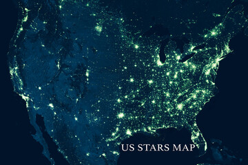 Fototapeta na wymiar abstract blacklight united states stars night map - hyper color stars 