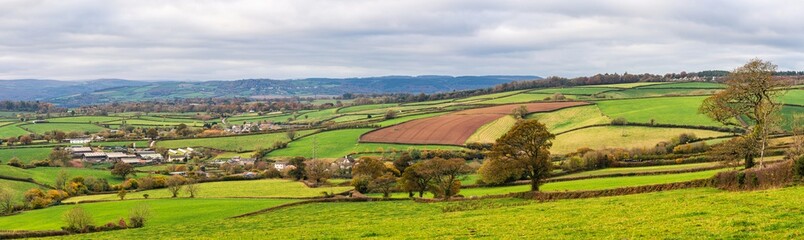 Fototapeta na wymiar Meadows and Fields over Devon in the colors of fall, England, Europe