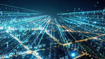 smart Connected city skyline. Futuristic network concept, city Technology.