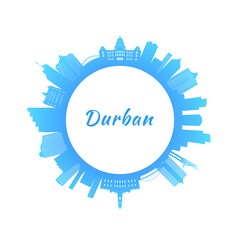 Durban skyline with colorful buildings. Circle style. Vector illustration.