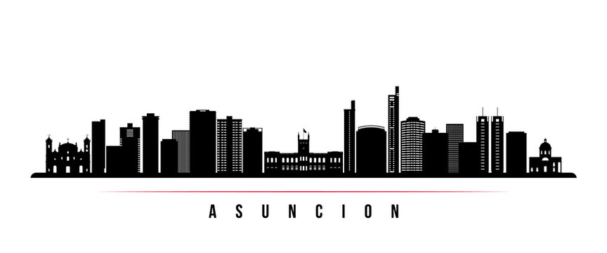 Asuncion skyline horizontal banner. Black and white silhouette of Asuncion, Paraguay. Vector template for your design.