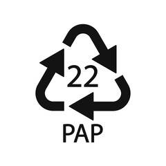 Paper recycling symbol PAP 22. Vector illustration. - obrazy, fototapety, plakaty