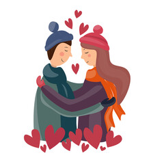 A couple in love hugs and smiles. A happy family of husband and wife.Romantic vector illustration on the theme of love.A lifestyle concept on the theme of Valentine's Day.