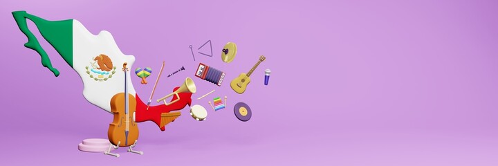 3d rendering of musical instrument usage and interest in Mexico