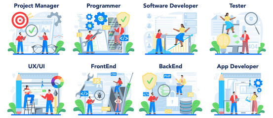 Fototapeta na wymiar Web development concept set. Programming, coding and presenting