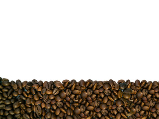 coffee beans isolated on white and copy space above