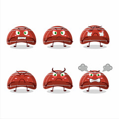 Curve red gummy candy cartoon character with various angry expressions