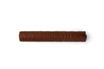 Waffle roll coated chocolate isolated on white background.