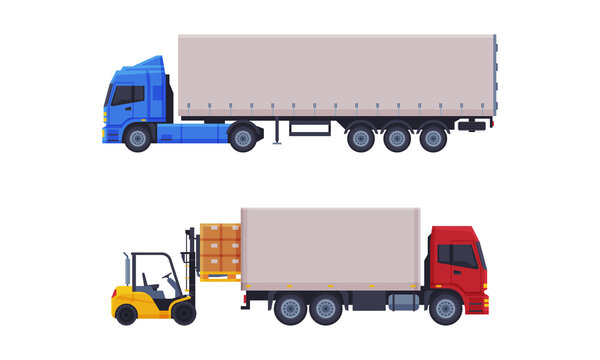 Large Truck as Cargo Transport and Freight Delivering Service Vector Set