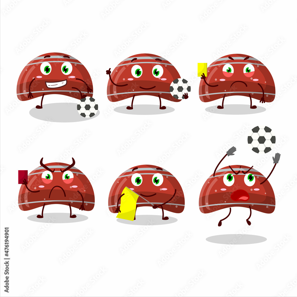 Canvas Prints curve red gummy candy cartoon character working as a football referee