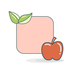blank note board with apple and leaves vector illustration