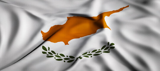 Waving flag concept. National flag of the Republic of Cyprus. Waving background. 3D rendering.