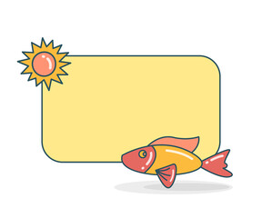 blank note board with fish and sun vector illustration