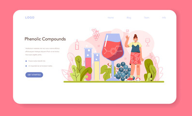 Wine production web banner or landing page. Grape wine