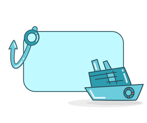 Obraz premium blank note board with yacht and fishing hook vector illustration