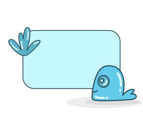 blank note board with small fish and seaweed vector illustration
