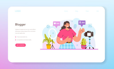 Blogger web banner or landing page. Character sharing media content