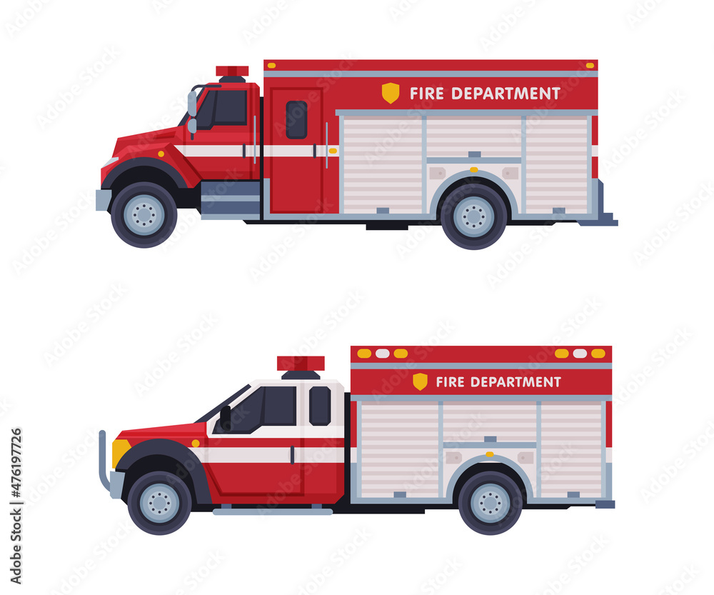 Sticker Fire Engine or Fire Truck as Firefighting Apparatus Vector Set